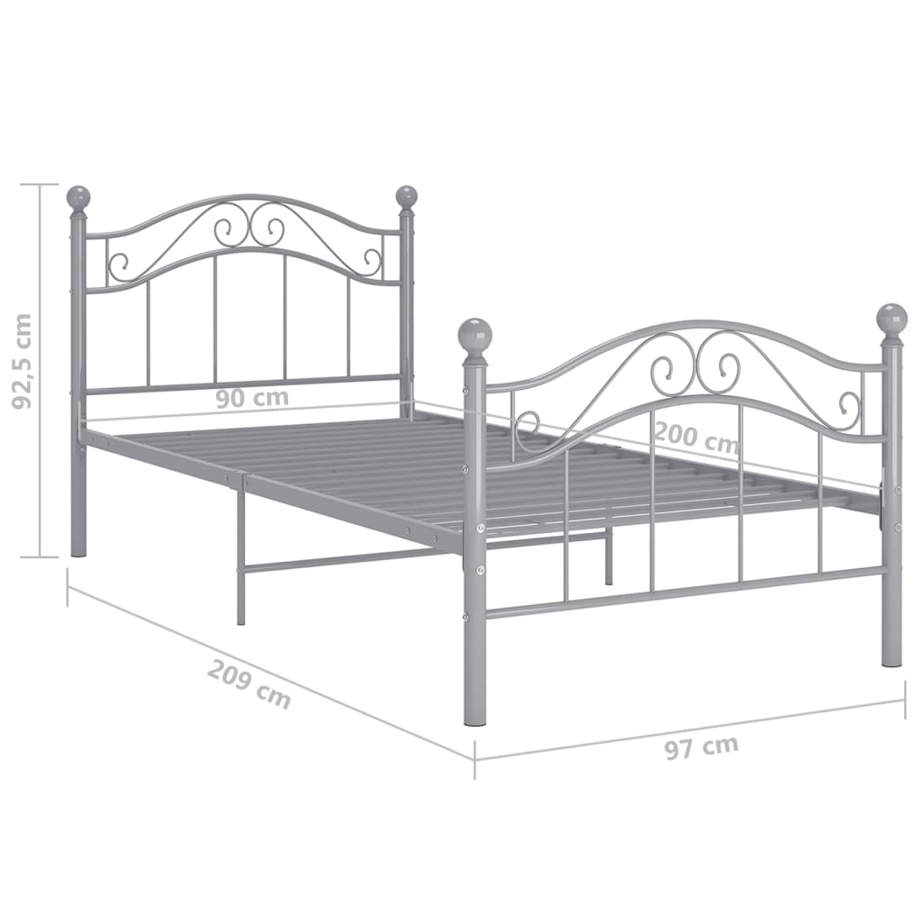 vidaXL Bed Frame | Grey | Powder-coated metal | Single |  Durable  | Bed Frame