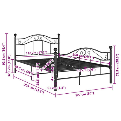vidaXL Bed Frame | Black | Powder-coated metal | 120x200 cm | Bed Frame