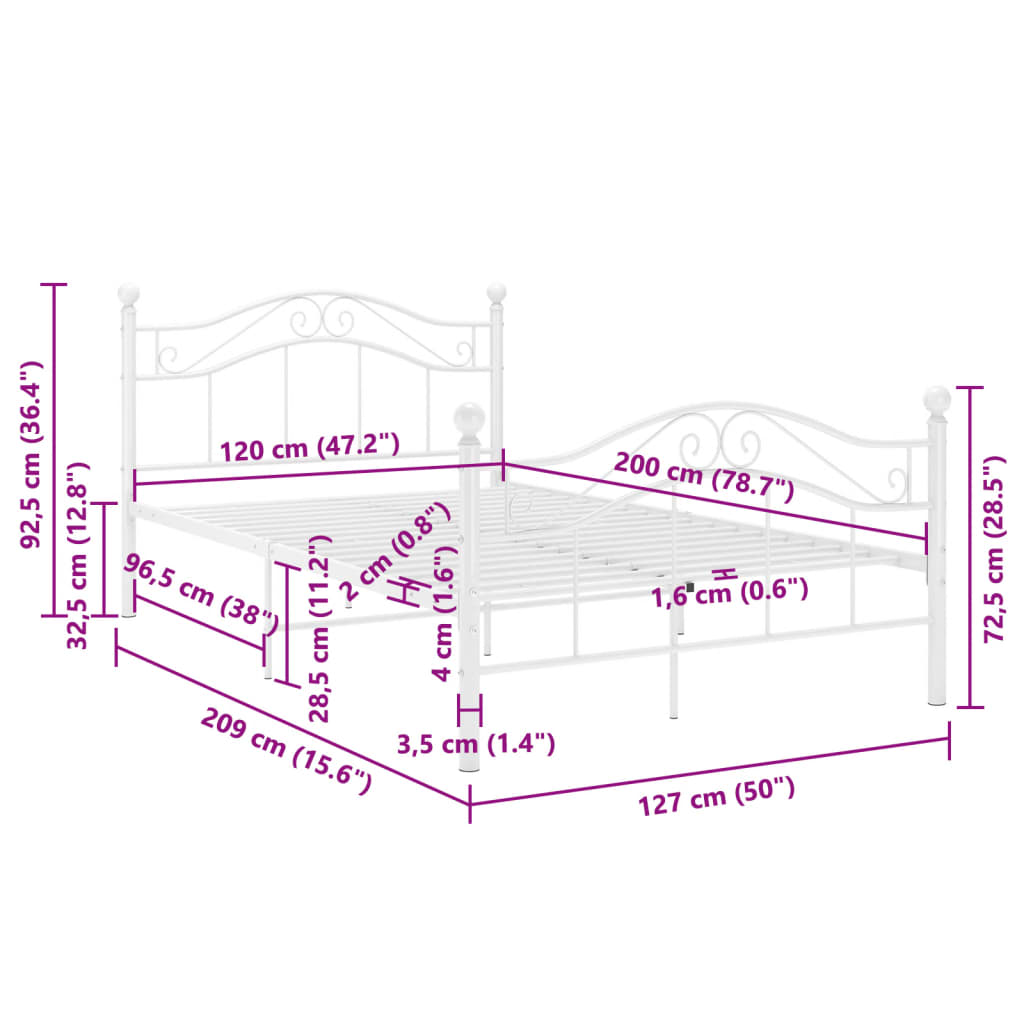 vidaXL Bed Frame | White | Powder-coated metal | Double | Bed Frame
