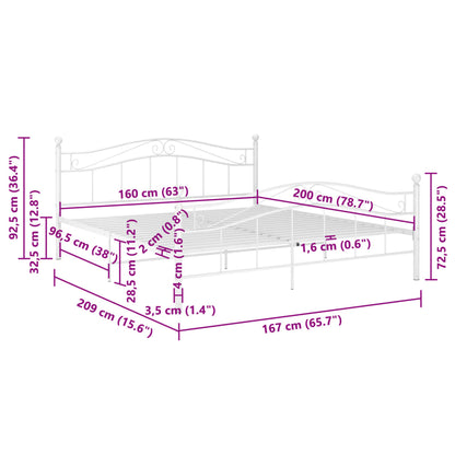 vidaXL Bed Frame | White | Powder-Coated Metal | Double |  Tough | Bed Frame