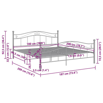 vidaXL Bed Frame | Grey | Powder-coated metal | Super King | Tough | Bed Frame