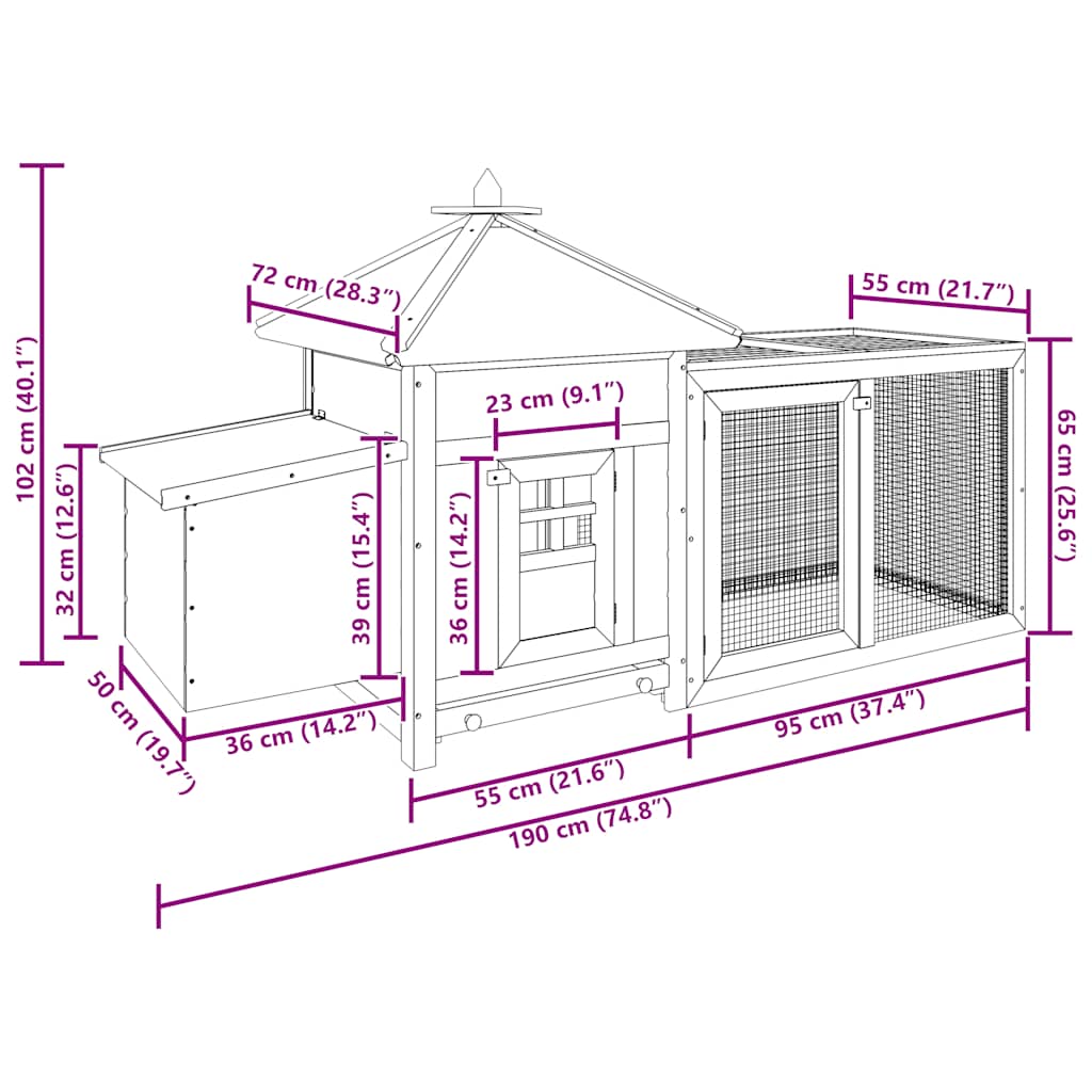 vidaXL Chicken Coop with Nest Box Mocha 190x72x102 cm Solid Firwood