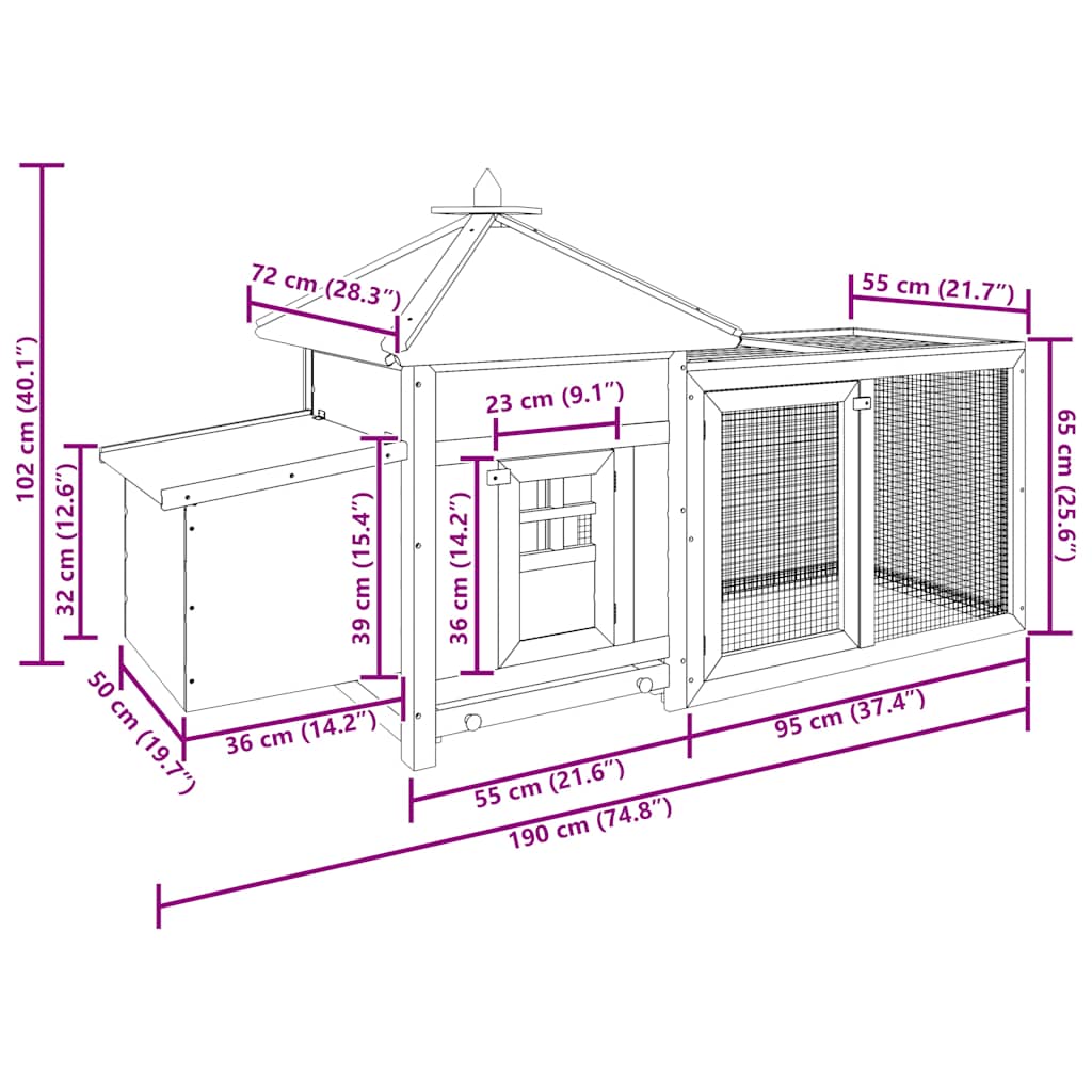 vidaXL Chicken Coop with Nest Box Red 190x72x102 cm Solid Firwood