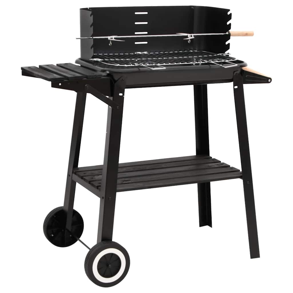 vidaXL Charcoal BBQ Grill with Wheels Black Steel