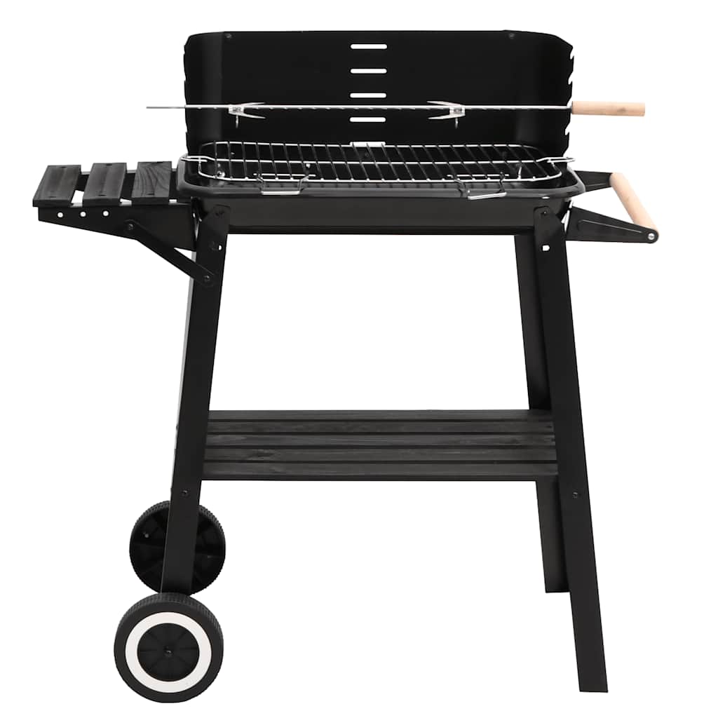 vidaXL Charcoal BBQ Grill with Wheels Black Steel