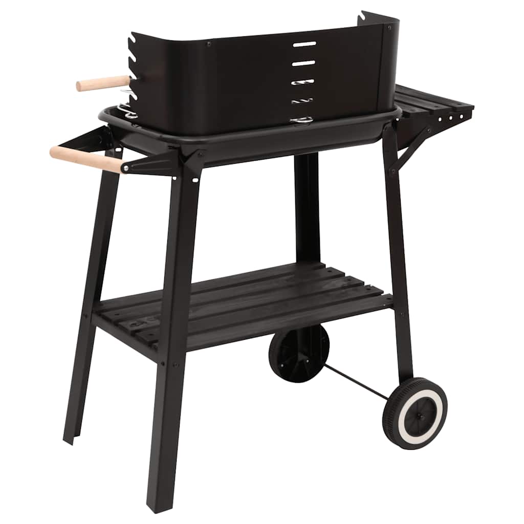 vidaXL Charcoal BBQ Grill with Wheels Black Steel