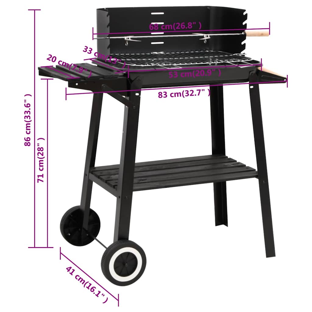 vidaXL Charcoal BBQ Grill with Wheels Black Steel