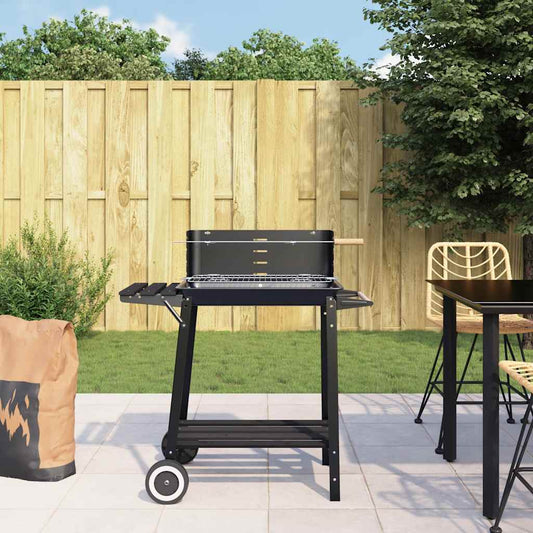 vidaXL Charcoal BBQ Grill with Wheels Black Steel