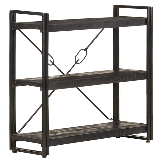 vidaXL 3-Tier Bookcase Black 90x30x80 cm Solid Mango Wood