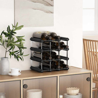 325913 vidaXL Wine Rack for 12 Bottles Black Solid Pine Wood