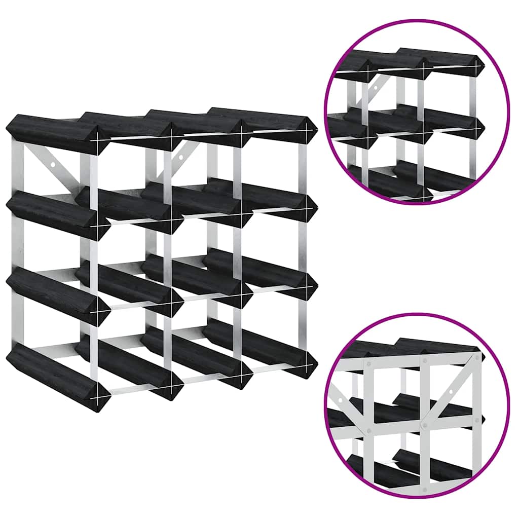 vidaXL Wine Rack for 12 Bottles Black Solid Pine Wood