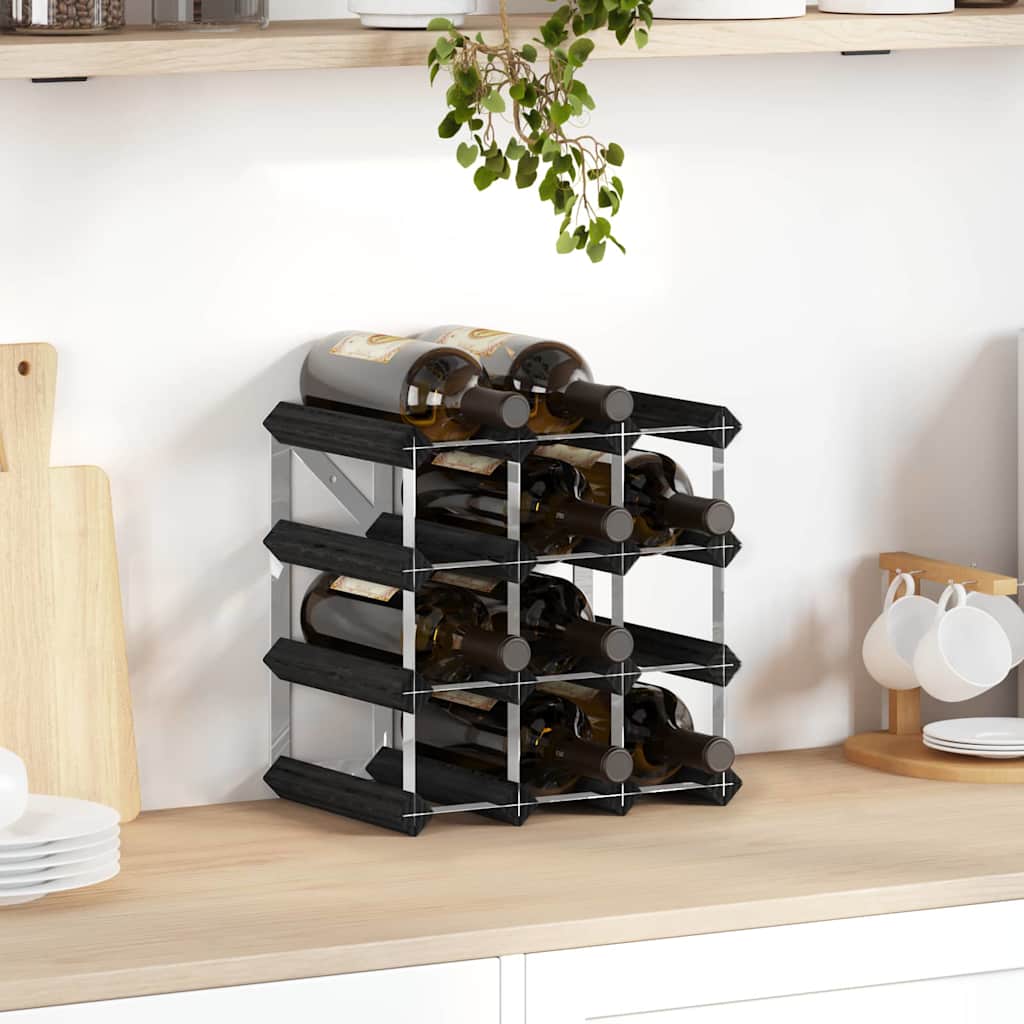325913 vidaXL Wine Rack for 12 Bottles Black Solid Pine Wood