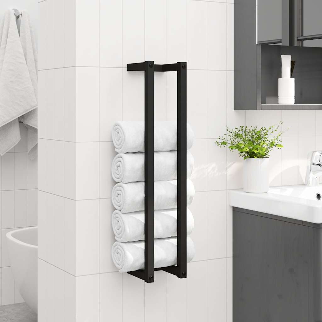 vidaXL Towel Rack | Black | Iron | 12.5x12.5x60 cm | Wall mounting | Towel Rack