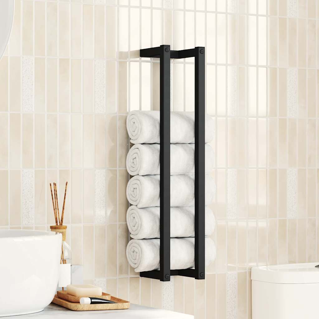 vidaXL Towel Rack | Black | Iron | 12.5x12.5x60 cm | Wall mounting | Towel Rack