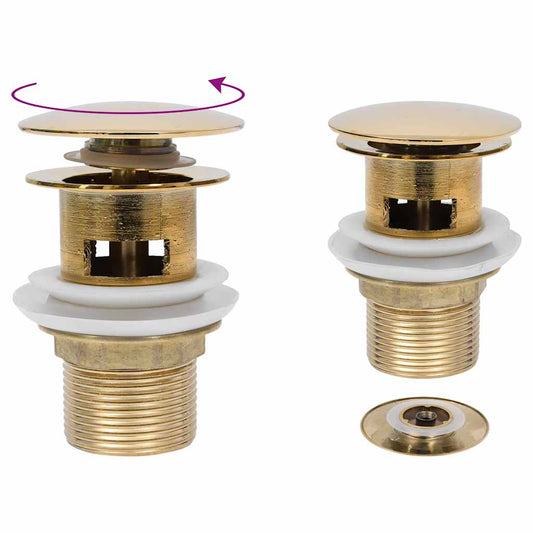 vidaXL Push Drain with Overflow Function Gold 6.4x6.4x9.1 cm
