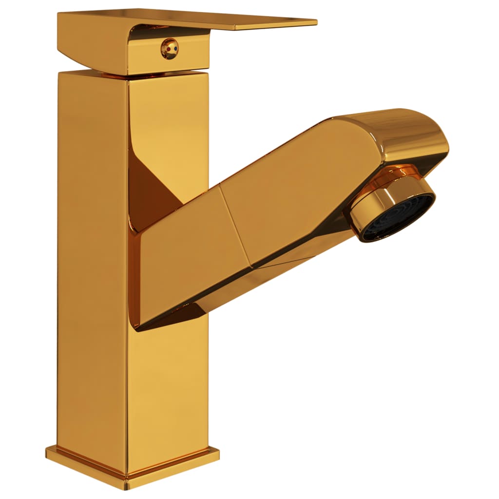 vidaXL Bathroom Basin Faucet with Pull-out Function Gold 157x172 mm