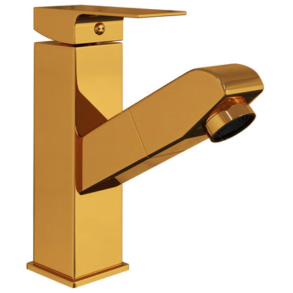 vidaXL Bathroom Basin Faucet with Pull-out Function Gold 157x172 mm