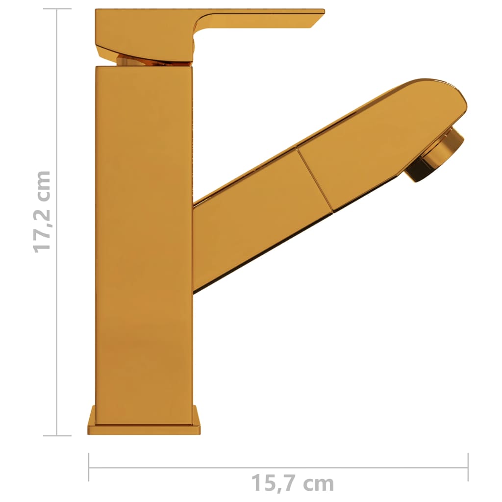 vidaXL Bathroom Basin Faucet with Pull-out Function Gold 157x172 mm