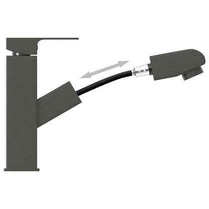 vidaXL Bathroom Basin Faucet with Pull-out Function Grey 157x172 mm