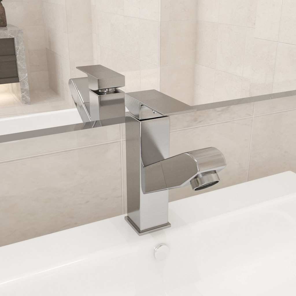 149079 vidaXL Bathroom Basin Faucet with Pull-out Function Silver 157x172 mm