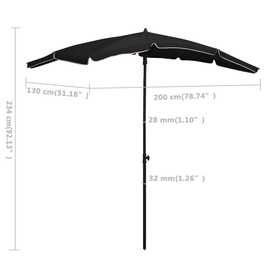 vidaXL Garden Parasol | Black | Polyester | 200 x 130 cm | Collapsible