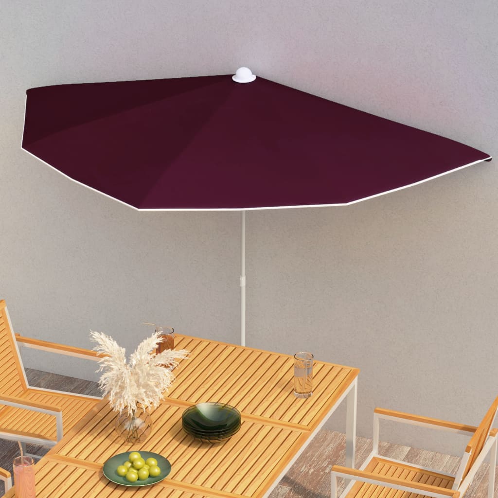 vidaXL Garden Half Parasol with Pole 180x90 cm Bordeaux Red