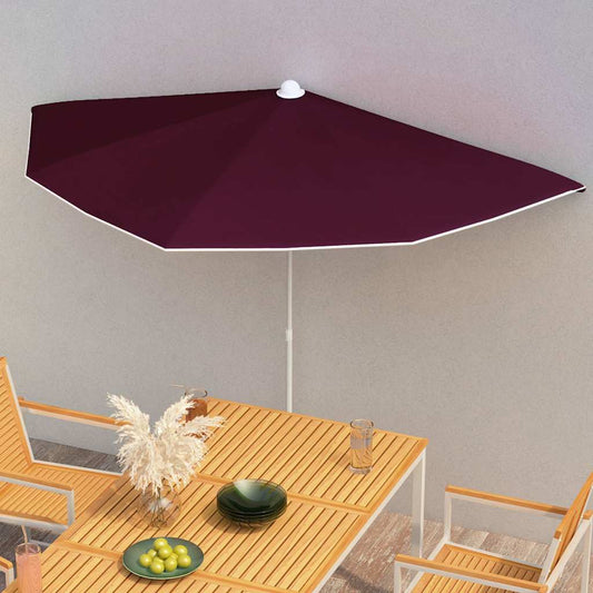 315563 vidaXL Garden Half Parasol with Pole 180x90 cm Bordeaux Red