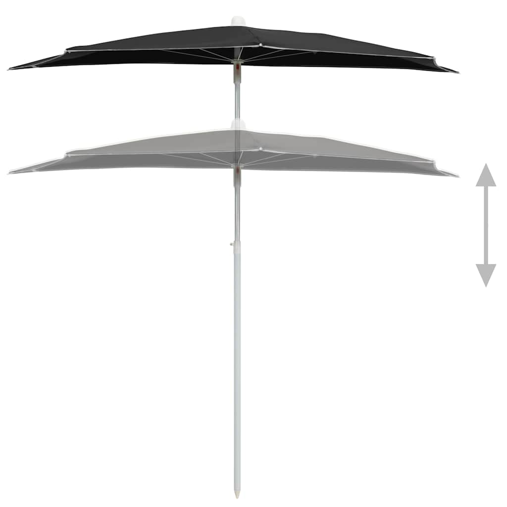315565 vidaXL Garden Half Parasol with Pole 180x90 cm Black