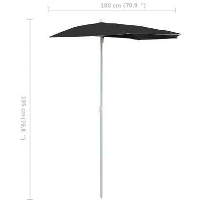 315565 vidaXL Garden Half Parasol with Pole 180x90 cm Black