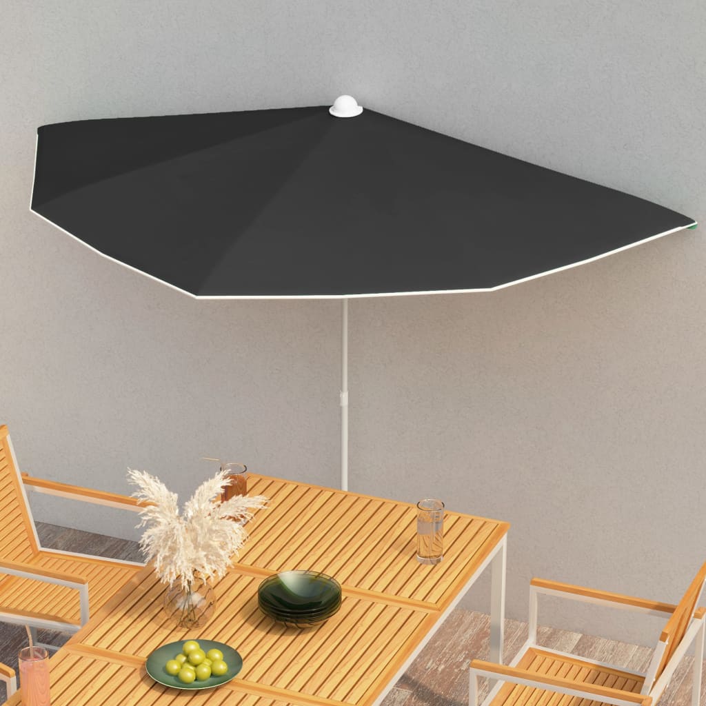 vidaXL Garden Parasol | Black | Polyester fabric, Steel pole | Medium