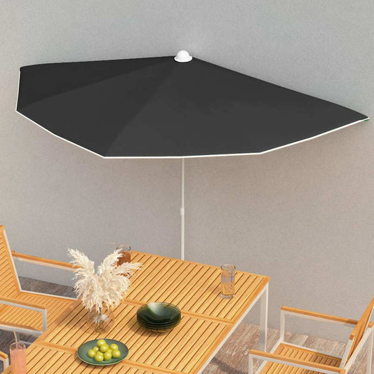 315565 vidaXL Garden Half Parasol with Pole 180x90 cm Black