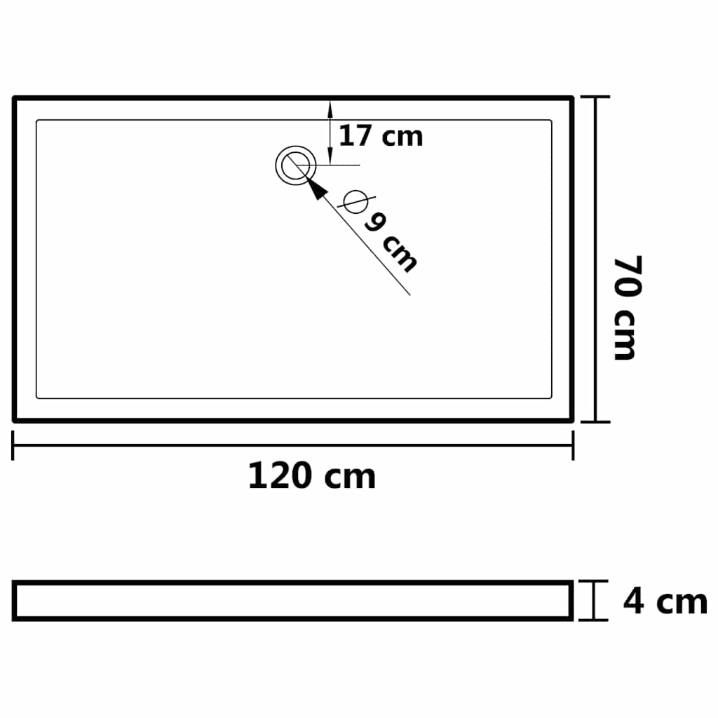 vidaXL Rectangular ABS Shower Base Tray White 70x120 cm
