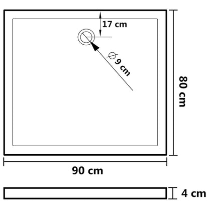 vidaXL Rectangular ABS Shower Base Tray White 80x90 cm