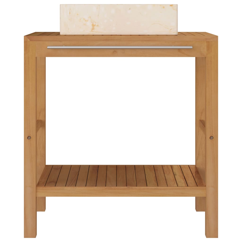 vidaXL Bathroom Vanity Cabinet Solid Teak with Sink Marble Cream