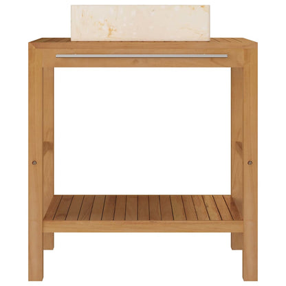vidaXL Bathroom Vanity Cabinet Solid Teak with Sink Marble Cream