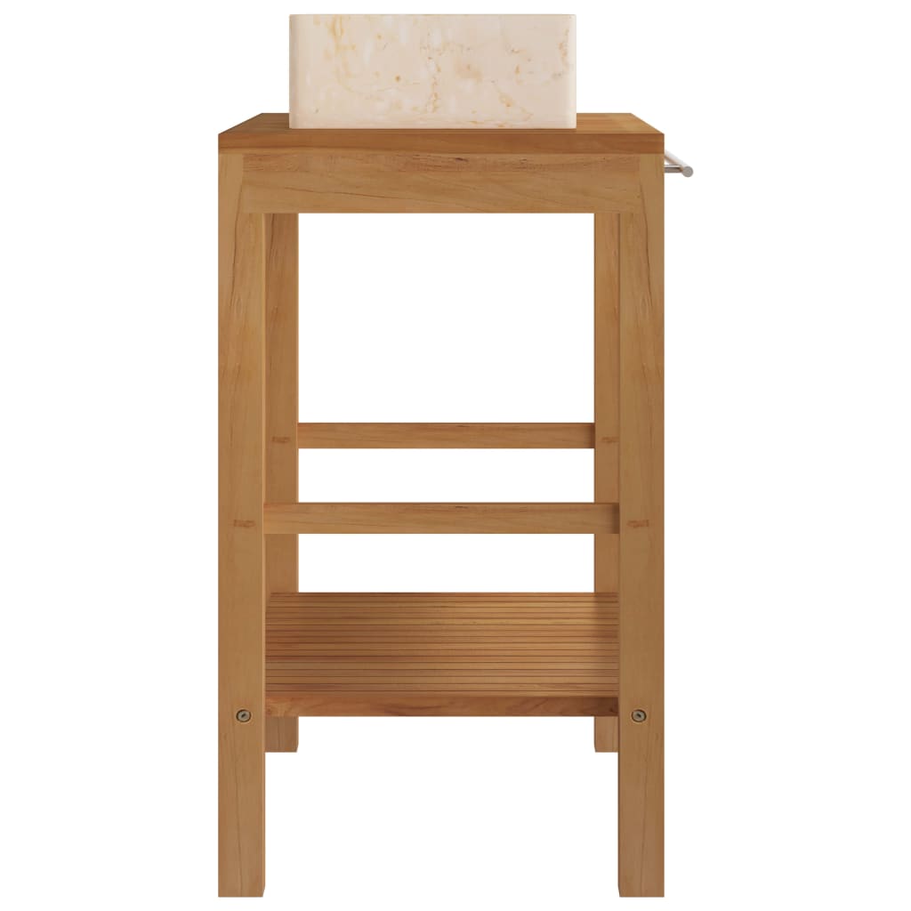 vidaXL Bathroom Vanity Cabinet Solid Teak with Sink Marble Cream