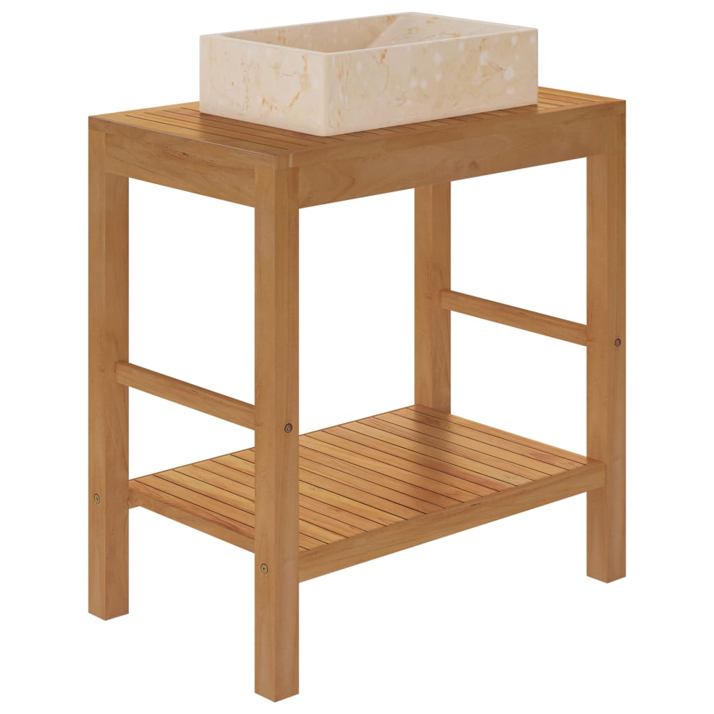 vidaXL Bathroom Vanity Cabinet Solid Teak with Sink Marble Cream