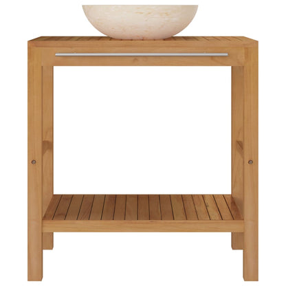 vidaXL Bathroom Vanity Cabinet Solid Teak with Sink Marble Cream