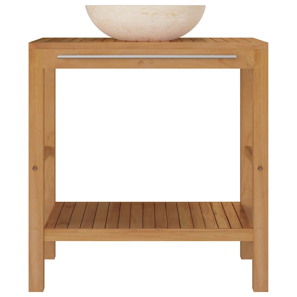 vidaXL Bathroom Vanity Cabinet Solid Teak with Sink Marble Cream