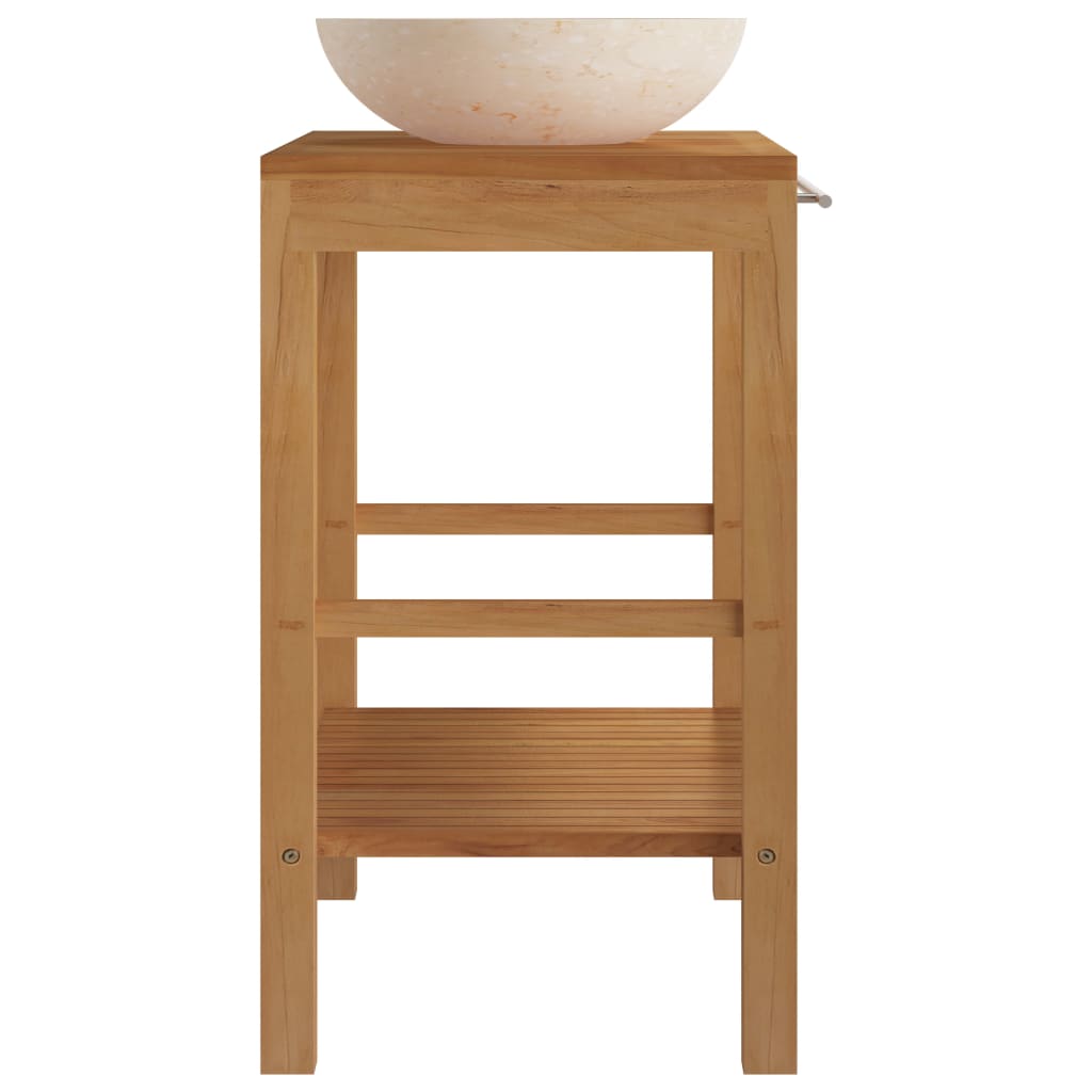 vidaXL Bathroom Vanity Cabinet Solid Teak with Sink Marble Cream