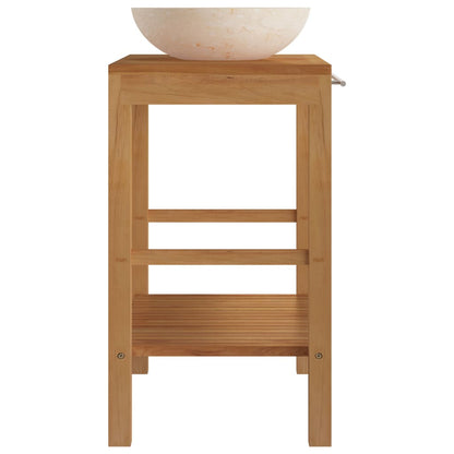 vidaXL Bathroom Vanity Cabinet Solid Teak with Sink Marble Cream