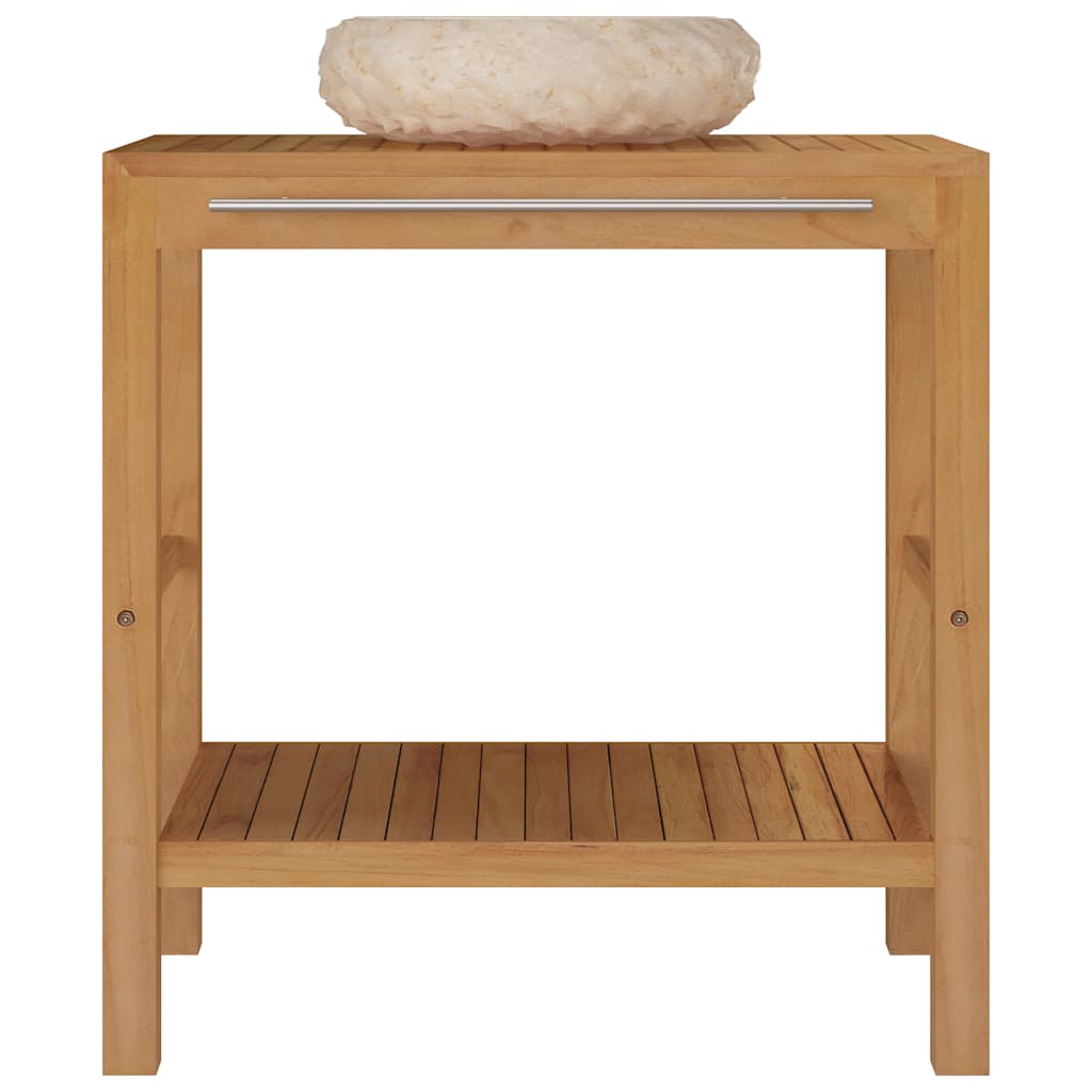 vidaXL Bathroom Vanity Cabinet Solid Teak with Sink Marble Cream