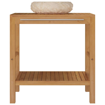 vidaXL Bathroom Vanity Cabinet Solid Teak with Sink Marble Cream