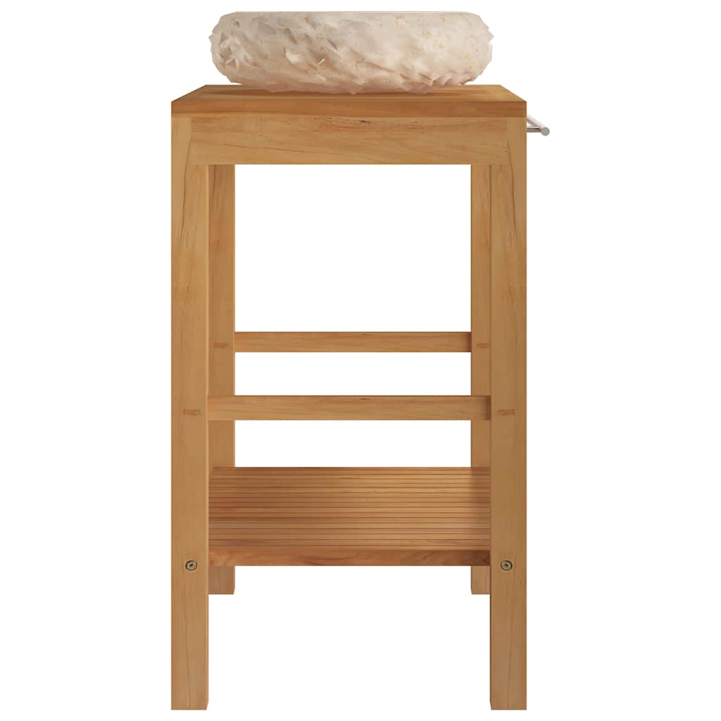vidaXL Bathroom Vanity Cabinet Solid Teak with Sink Marble Cream
