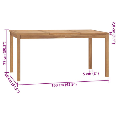 vidaXL Garden Dining Table 160x80x77 cm Solid Teak Wood