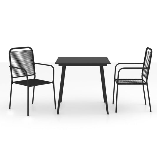 vidaXL Dining Set | Black | Cotton rope, powder-coated steel, tempered glass