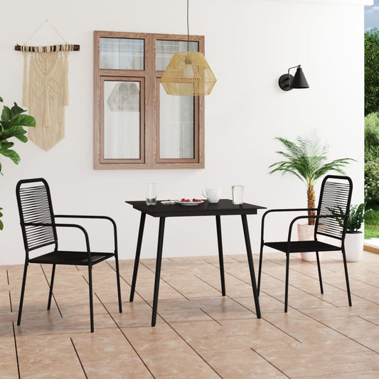 vidaXL Dining Set | Black | Cotton rope, powder-coated steel, tempered glass