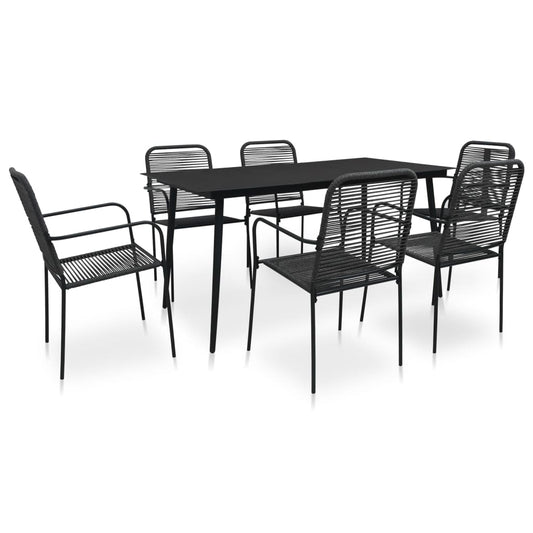 vidaXL Dining Set | Black | Cotton rope, powder-coated steel, tempered glass
