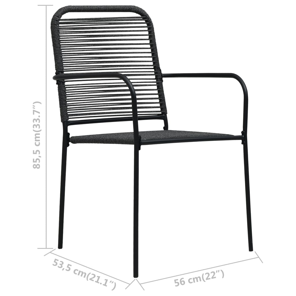 vidaXL Dining Set | Black | Cotton rope, powder-coated steel, tempered glass