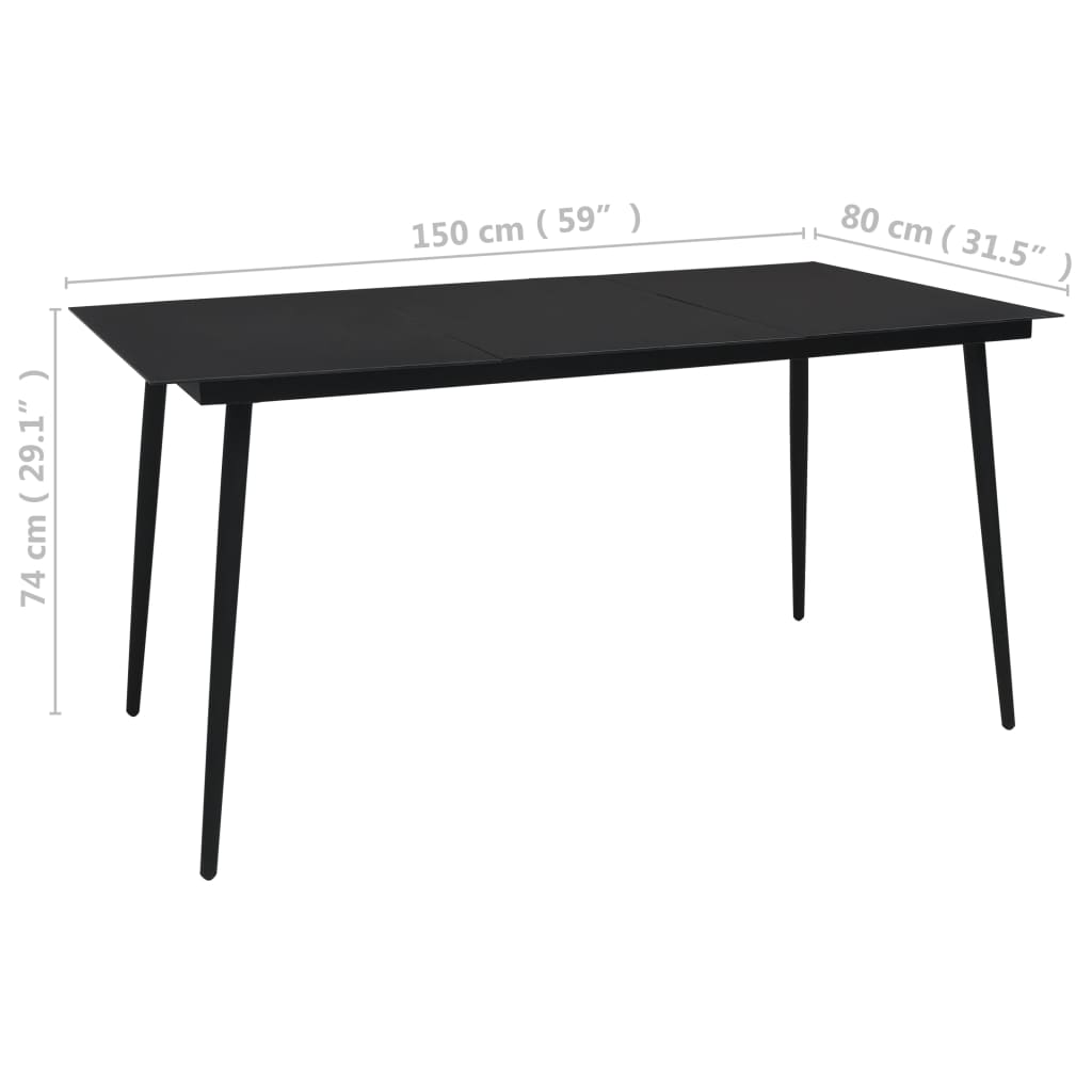 vidaXL Dining Set | Black | Cotton rope, powder-coated steel, tempered glass